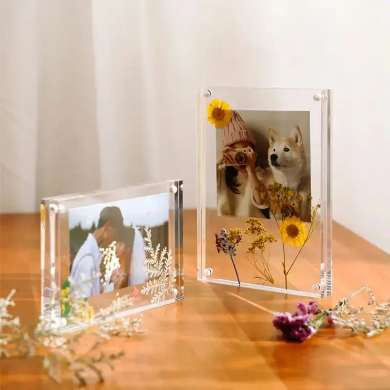 Rectangle Single Crystal Magnetic Photo Frame with Acrylic Glass - Secure, Durable, Modern Home Decor Accent for Home Supplies