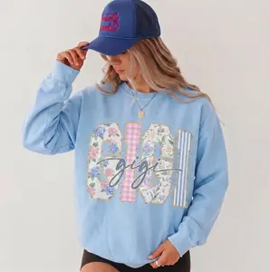 Custom Floral Gigi Mimi Nana Sweatshirt, Preppy Grandmillennial Mama Shirt, Coquette Aesthetic Boho Flower Graphic Tee, Glitter Gold Varsity Letter Pullover, Personalized Mother's Day Gift for Women