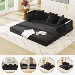 79" Corduroy Convertible Loveseat Sleeper with Pull-Out Bed, Memory-Foam Cushioning & Side Storage Pockets