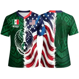 Full Half USA Half Mexico Flag Split Print Soccer Jersey, Binational Eagle Football Shirt, Game Day Outfit, Ideal Gift for Soccer Fans#MexicoUSASoccerJersey#BinationalFootballTop#SplitFlagSoccerShirt#GameDayOutfit#SoccerJersey