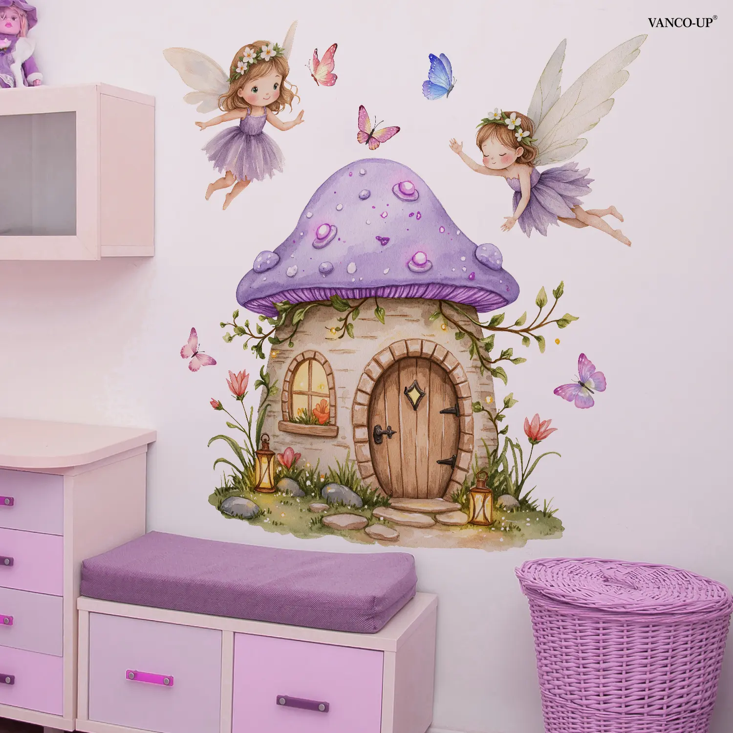 2Pcs/Set (3090cm2pcs) Watercolor Fairy Mushroom House Wall Stickers, Wall Decal, Decorative Sticker, Wall Decorations, Adhesive Decals, Dreamy Fairy Tale Self-Adhesive Decor for Girls & Kids Room, Home Decor