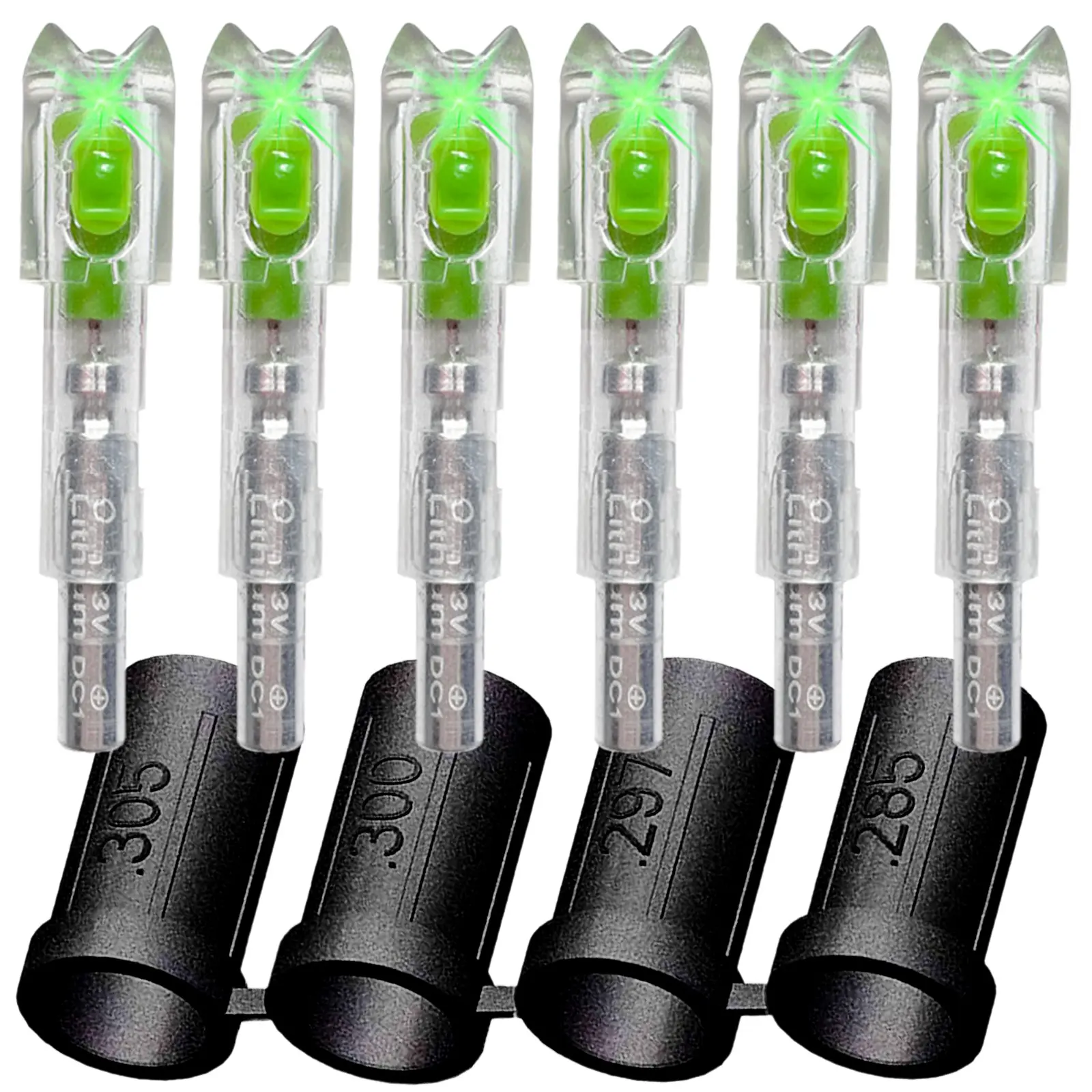 sntxmy Lighted Crossbow Nocks 6-Pack Set, Durable Multi-Size with 4 Bushings for .285"-.305" Bolts, 24-Hour Continuous Glow for Crossbow Archery, Unisex, Adults