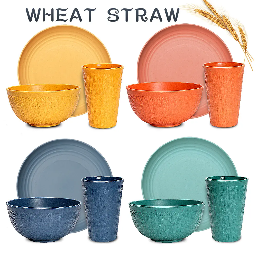 Wholesale Wheat Straw Salad Plates for Home Use with Logo Printing Green
