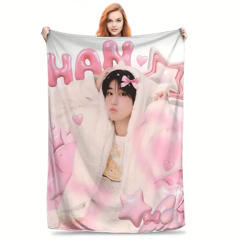 Han Jisung Cartoon Blanket, Cute Character Flannel Couch Throw for Bedroom and Sofa, Colorful All Season Cover for Teen Rooms, Study Breaks and Reading Corners, Han Jisung Collector Present for Birthdays, Decor and Office Naps