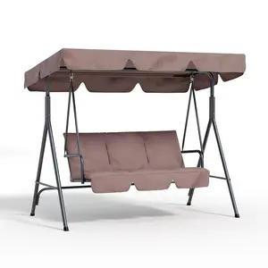 3-Seat Outdoor Patio Swing Chair with Adjustable Canopy, Waterproof Outdoor Porch Swing Chair Steel Frame 3-Seat Patio Swing with Adjustable Canopy, Perfect for Backyard, Poolside & Garden Relaxation