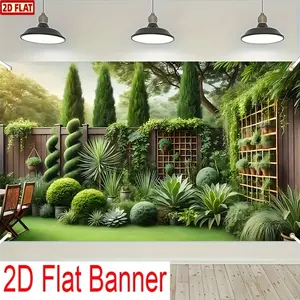 2D Flat Serene Garden Spring Scene Party Banner Multiple Sizes Polyester Material, Vibrant Lush Green Plant Design, Perfect for Home Decor, Photography Studios and Outdoor Parties, Garden Party Decoration Vibrant Par