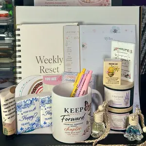 Full Reset Self Care Box | Complete Care Package | Planner, Candles & Stress Relief Set Relaxing Gift Box Relaxation Gift Box