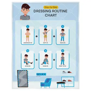 Dressing Routine Chart for Kids – Step-by-Step Visual Schedule (9x12 Laminated) | Self-Care Educational Chart for Children, Special Needs & Autism – Morning Routine Support – English