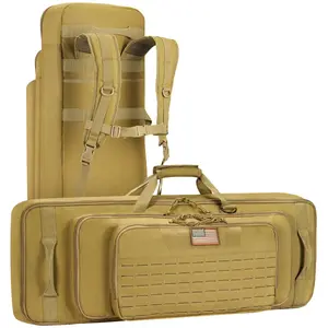 36" 42" 46'' Soft Rifle Case Triple Layered Double Rifle Bag, Oversized Tactical Long Gun Bag with Lockable Zipper and Backpack Strap, Rifle Backpack Gun Case for Outdoor Hunting Shooting Range