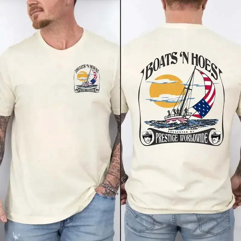 Boats n Hoez Summer Step Brothers Movie Shirt Fitted Crew Neck Short Sleeve Casual Top for Him Gifts Breathable Cotton Streetwear Menswear Crewneck