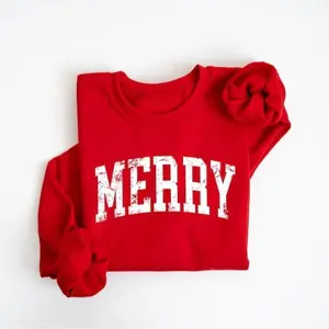 Retro Merry Sweatshirt : Womens Christmas Shirt, Festive Holiday Sweater, Cute Christmas Gift