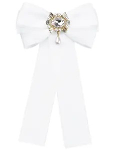 INSPIRE CHIC Women's Bow Brooch Pre-Tied Bowknot with Faux Rhinestone Elegant Bow Tie
