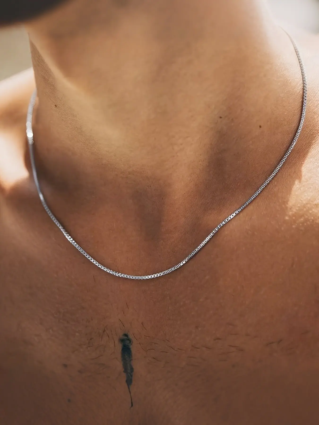 1pc Silvery Stainless Steel Square Minimalist Chain Men's Necklace, Suitable for Daily Wear, Ideal Aesthetic Jewelry Gift for Boyfriend, Father, Husband, or Classmate