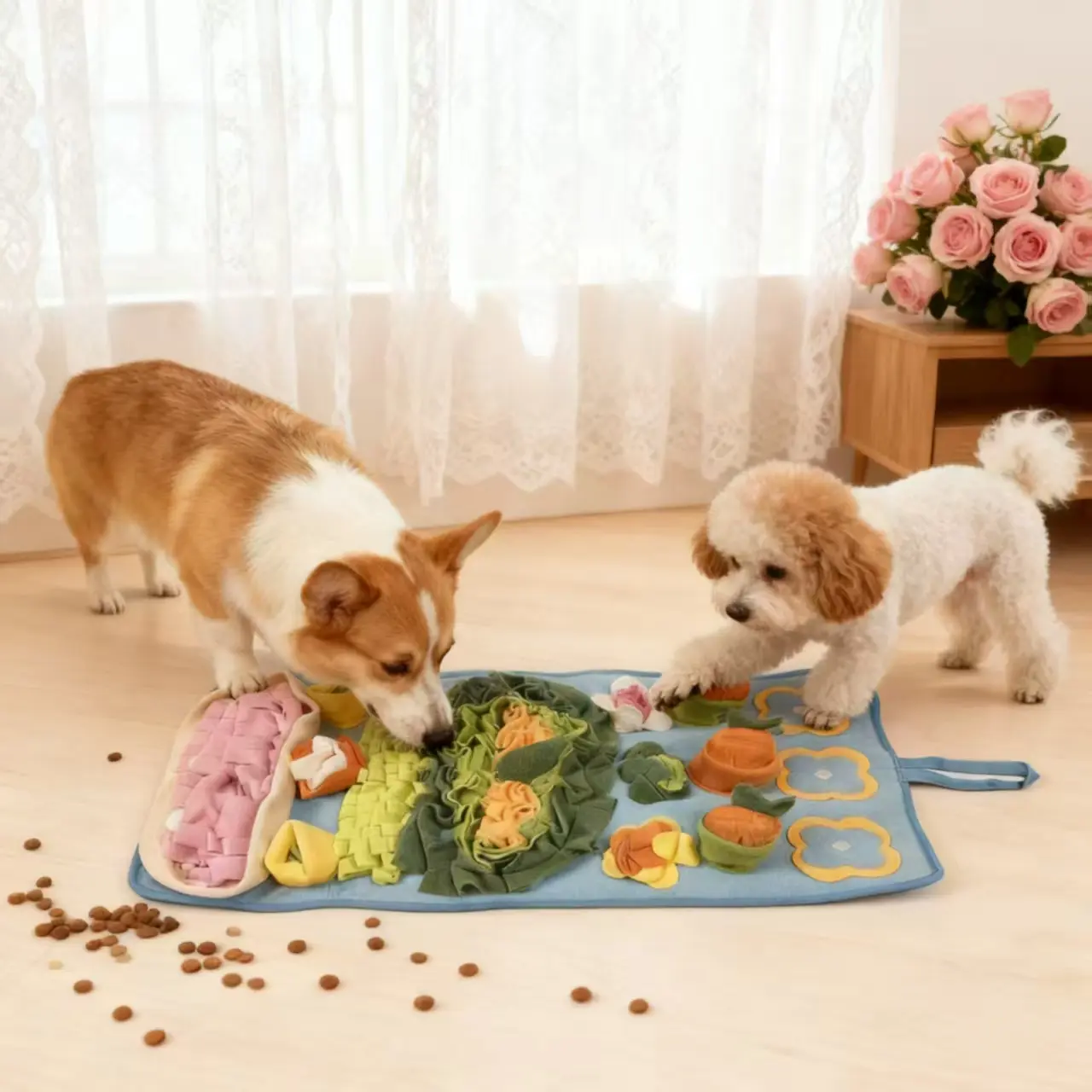 Large Dog Scent Training Mat - 31"x17" Washable Non-Slip Bottom Design, Suitable for Food Hiding Training, Mental Stimulation, and Stress Relief, Includes Sound-Activated Carrot Toy, Durable and Wear-Resistant for All Types of Cats and Dogs