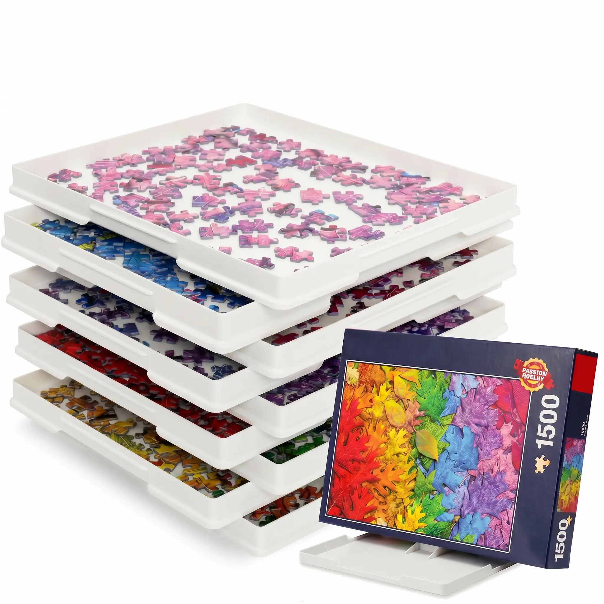 Playboda 9-Pack Puzzle Sorting Trays with Lid 11" x 9" Stackable for 1000-1500 Piece Jigsaw Puzzles Ideal Gift for Adult Puzzle Lovers