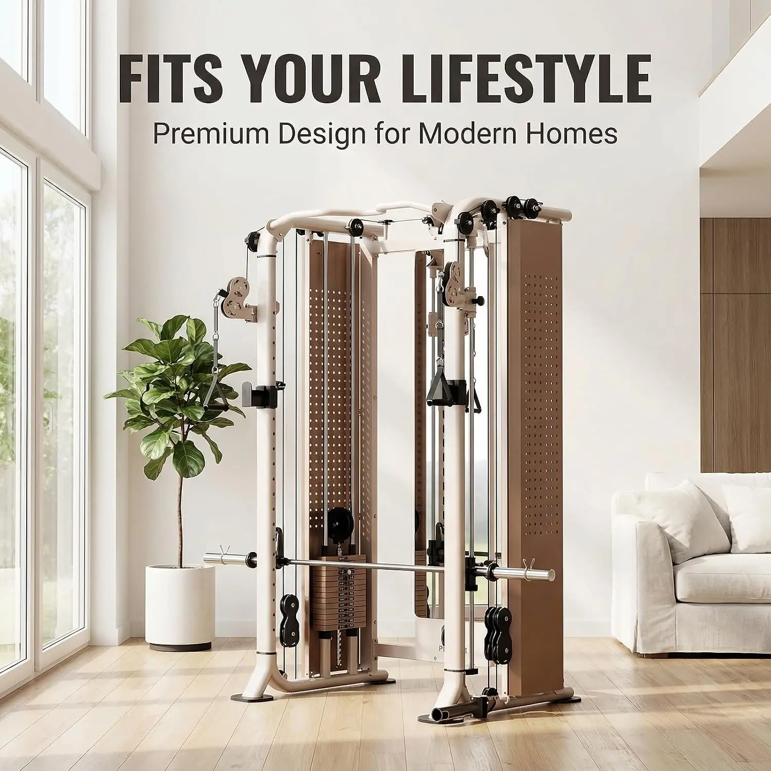 EOAT Smith Machine with Mirror - All-in-1 Cable Crossover Multi-Functional Trainer, 397 lbs Steel Weight Stack, 10 lbs Increments, 20 Adjustable Settings for Home Gym Strength Training