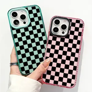 Classic Black Grid Pattern Phone Case For iPhone 17 Pro Max 17Air 16 15 Plus 14 13 12 11 Soft Anti-Yellowing Shockproof Ultra-thin Silcione Crystal Mobile Phone Casing Cover