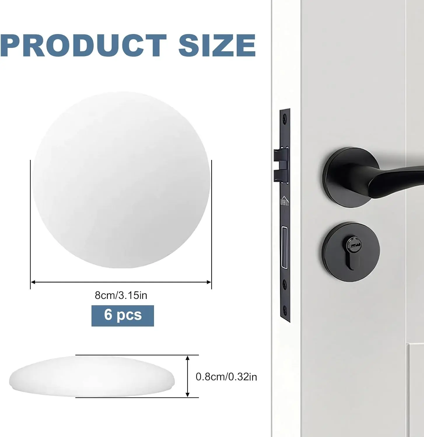 Door Stoppers Wall Protector - 3.15" Large White Silicone Door Bumpers (6 Pack) with Strong Thickened Adhesive - Shock-Absorbent Protectors to Cover Dents and Prevent Wall Damage from Door Knobs
