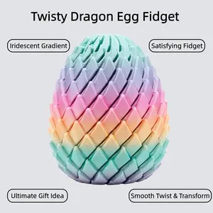 Twisty Fidget Egg, 3D Printed Slippery Egg Fidget, Easter Dragon Eggs, Easter Basket Stuffers Essentials,Stress Relief Desk Fidget Toy for Adults,3D Easter Egg Hunt Supplies