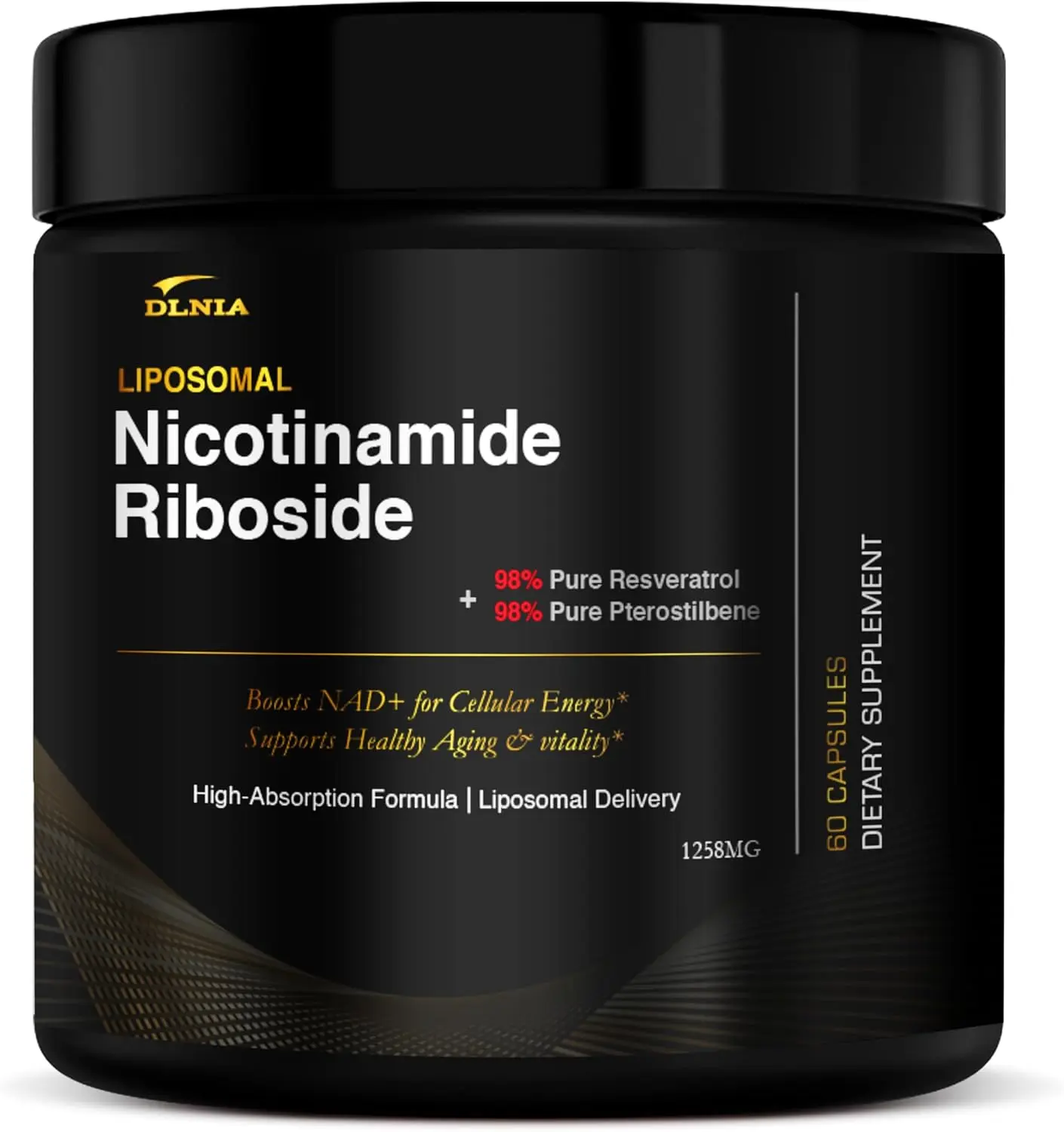 Liposomal NAD Supplement & NMN Alternative Nicotinamide Riboside NR 1258 mg with Resveratrol Quercetin Pterostilbene CoQ10 for Cellular Energy Healthy Aging