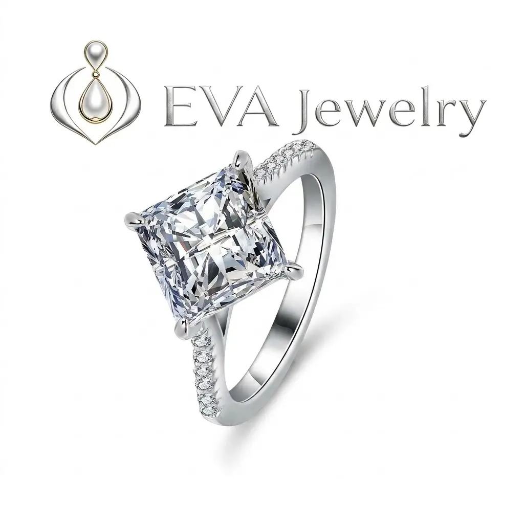 [EVA Jewelry]Princess Cut 3CT 925 Sterling Silver Synthetic Moissanite Ring