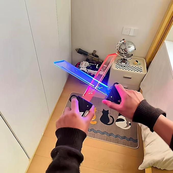 【SaberX】2026 Dual-Color LED Retractable Toy Sword – Swing-Activated Light Blade, Plug-In Dueling Play Sword for Kids & Collectors