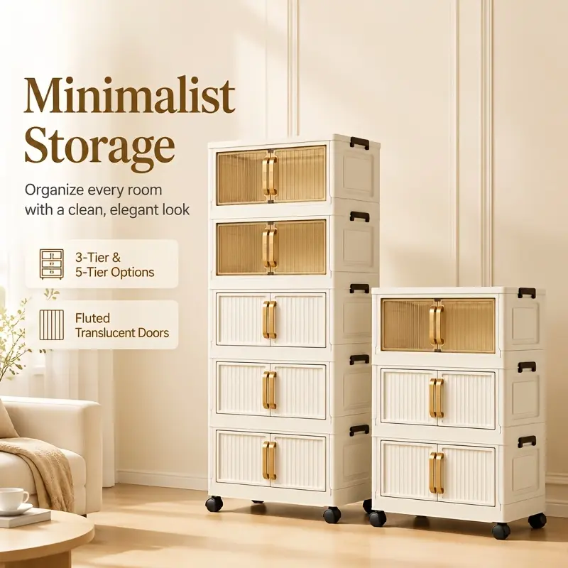Foldable 3/5-Tier Storage Cabinet with Removable Dividers, dual-purpose for storage and nightstand, stackable with large capacity. Suitable for living rooms and bedrooms to store clothes and daily sundries, space-saving stylish home storage cabinet