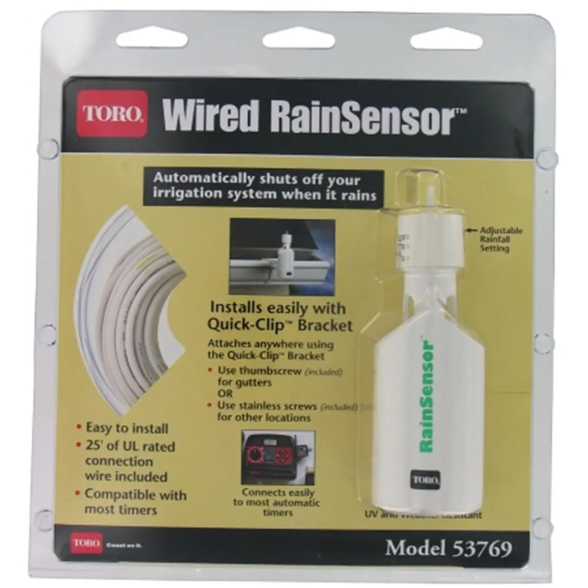 212 MAIN Wired Rain Sensor for Garden Water Timers - Adjustable Outdoor Irrigation Accessory with Hygroscopic Discs, Adjustable Rain Sensitivity, Easy-to-Install Tool-Free Mounting, UL-Rated Connection Wire, Water & Money Savings