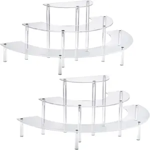 2PACKS Acrylic Display Risers, 3 Tier Clear Cupcake Stand, Half Moon Dessert Stand & Organizer for Food Display Stands Racks Mother