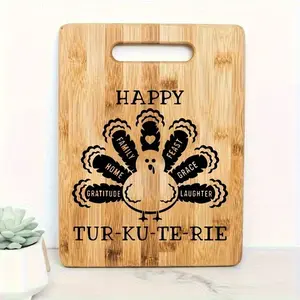 Thanksgiving & Christmas Cutting Board, Food Grade Bamboo Chopping Block with Turkey Design, Holiday Kitchen Decor Gift, Durable Chef Tool
