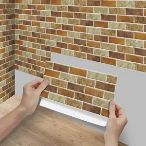 6/12/24/48 PCS FG Retro Tile Stickers Warm Brown & Yellow Brick Pattern PVC Crystal Film Self-Adhesive Waterproof Oil-Proof Splashback for Kitchen Bathroom Floor Tile Wood Home Decoration