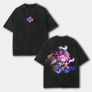 Women's Vintage Acid-Washed Cotton Oversized T-Shirt - Eternal Sugar Cookie Shadow Milk Graphic, Distressed, Short-Sleeve, Purple Print, Loose Baggy Fit, Dark Anime Hip Hop Streetwear, Casual Unisex Daily Top (Fabric: Cotton)