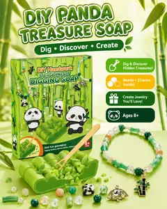 【Flash Fast】Panda Digging Treasure Soap Mystery Box Toy Chinese Style Bracelet Beads DIY Handmade Soap Safe Non-Toxic Colorful Engaging for Sensory Play and Creative Expression for Girls and Kids