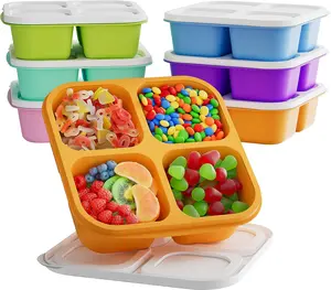 6 count Bento Snack Containers,  4 Compartment  Storage Container with Lids, Divided Lunchable Container, Freezer, Microwave & Dishwasher Safe (6 Color)