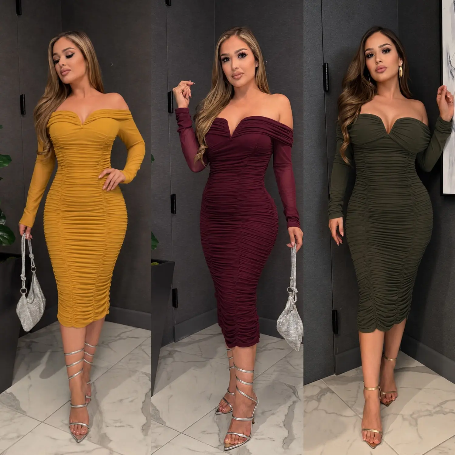 Griselda Dress Casual Fabric Soft Womenswear Mesh Summer Polyester Basic Chic Elegant Long Sleeve Minimalist