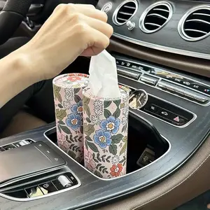 Flower Pattern Car Tissue Box, Car Seat Cylindrical Tissue Holder and Tissue Dispenser, Car Interior Accessories for Women & Girls