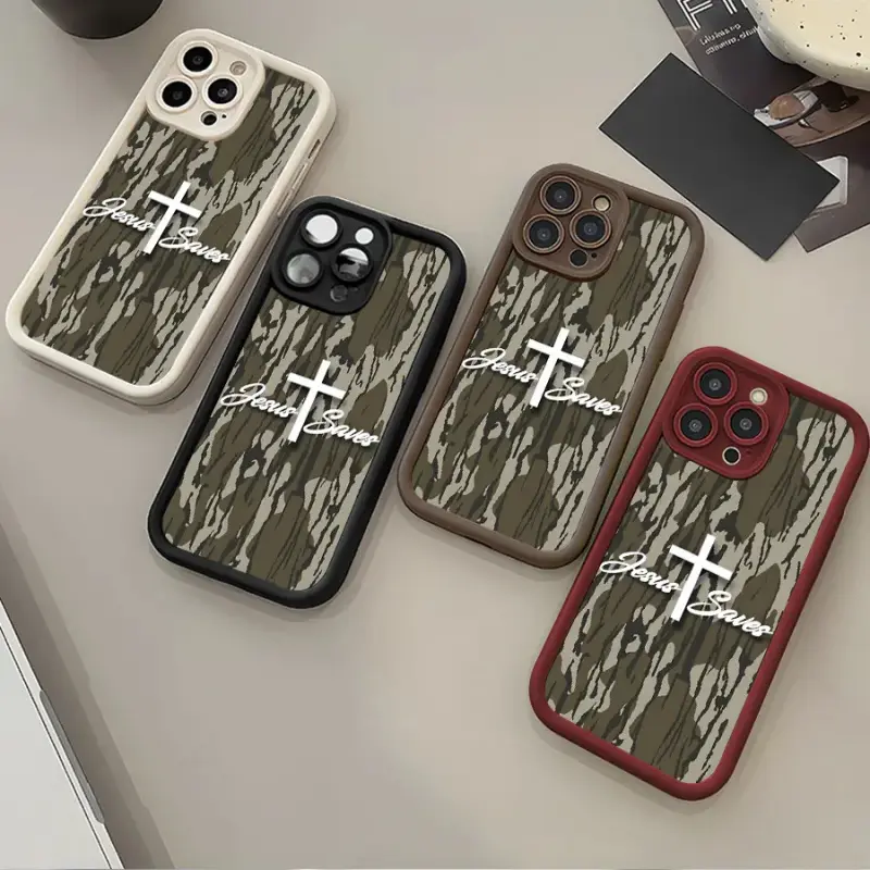 Camo Cross Jesus Saves TPU Shockproof Outdoor Cellphone Cover - Protective Accessory with Screen Protection for iPhone 11/12/13/14/15/16/17 Series (Standard, Pro, Pro Max)