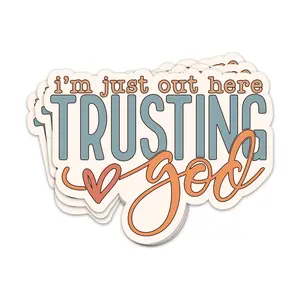 3PCs I Just Out Here Trusting God Christian Quote Sticker Religious Faith Vinyl Sticker Scripture Waterproof Decals for Laptop Water Bottle Tumbler Bible Journal Trust in God Stickers (3 Inches)
