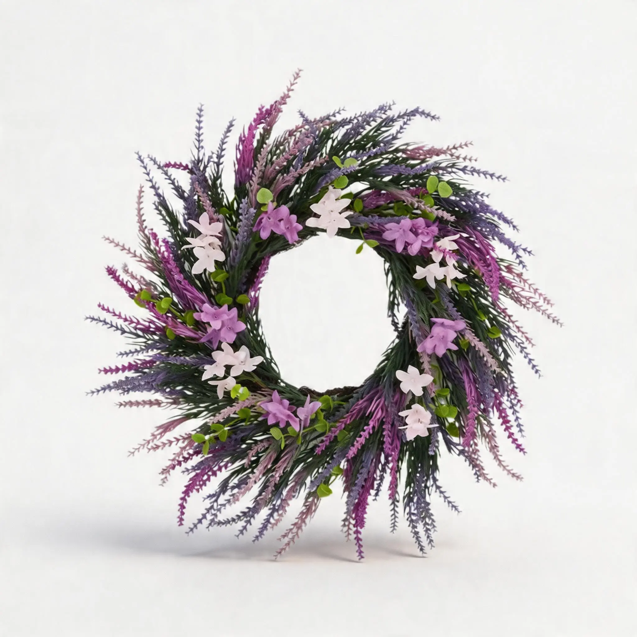 20-in Waterproof Lightweight Decorative Artificial Lavender Flower Wreath, PVC & PE Floral Wreath with Hanging Loop for Outdoor Porch Curb Appeal, Spring Summer Home Door Accent