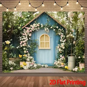 1pc Easter Backdrop Spring Theme Photo Design Polyester Fabric Photography Banner for Indoor Outdoor Celebration Event Party Supply