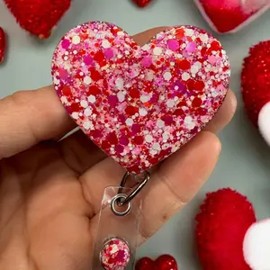 Red & Pink Heart Glitter Badge Reel, Valentine's Day, Holiday, RN, Nurse, CNA, Tech, Doctor, Student, Nurse Accessories, Gift For Nurse, MA