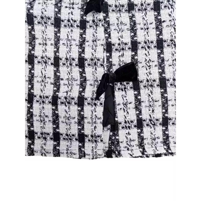 Women's Elegant Plaid Bowknot Dress, Sleeveless Round Neck Short Skirt, Casual Fall & Winter Fashion, Slim-Fitting Style