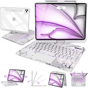 [Summervibes] NAIDUN Latest 360 Swivel Keyboard with Y2K style tranparent case for iPad Hard PC Back 7 Color Backlight Wireless Tablet Accessories ipad case
