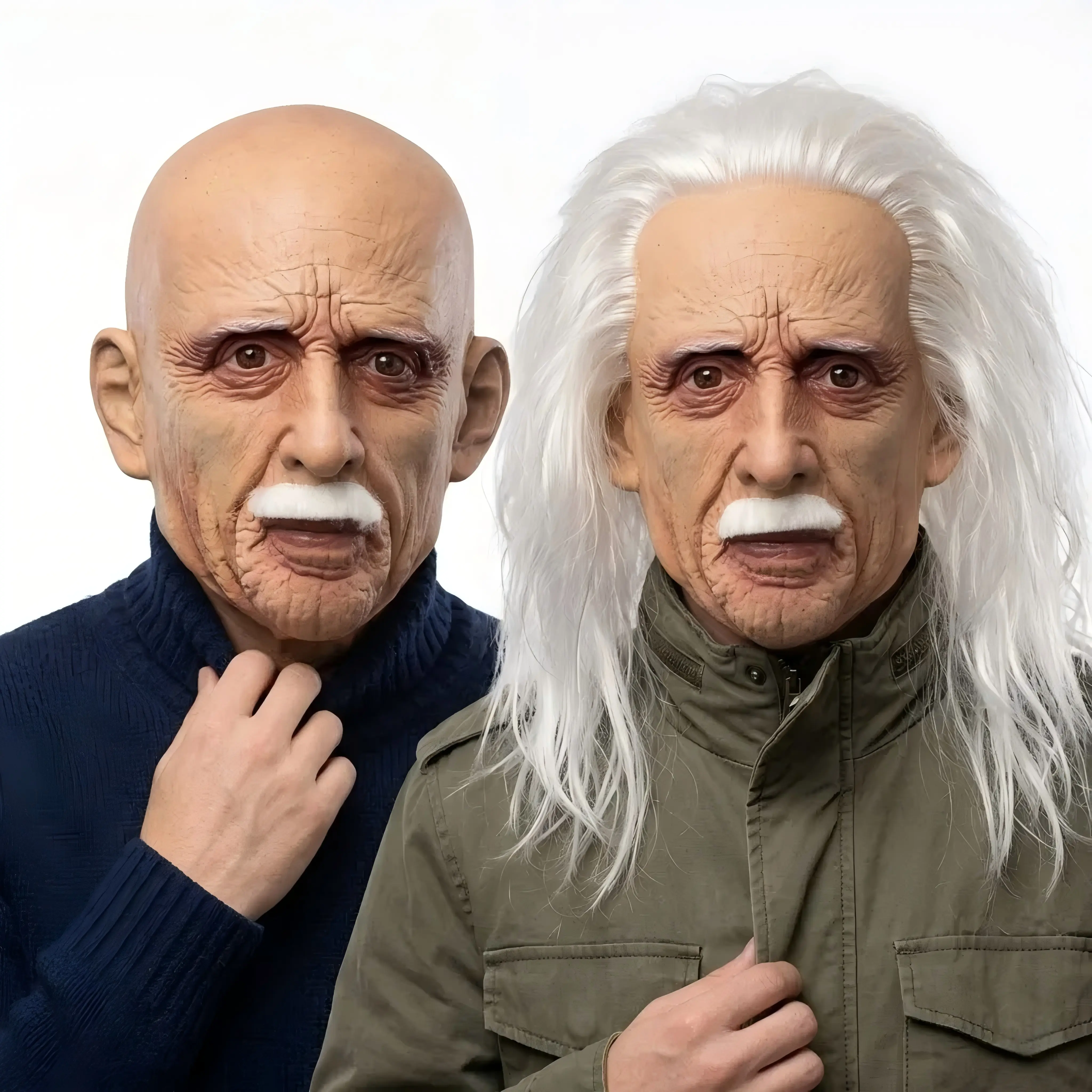Men's Realistic Full Head Synthetic Non-Woven Latex Mask with Beard - Old Man Costume, Prank Kits for Halloween Cosplay, Carnival Party Props, 20 cm, 22 cm Depth