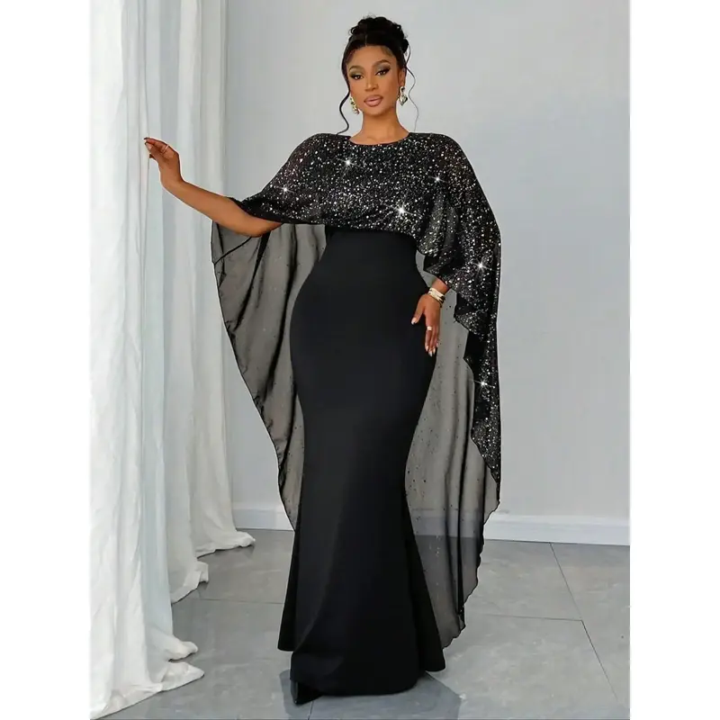 green emerald velvet dress Tomyris Plus Size Evening Dress in Black