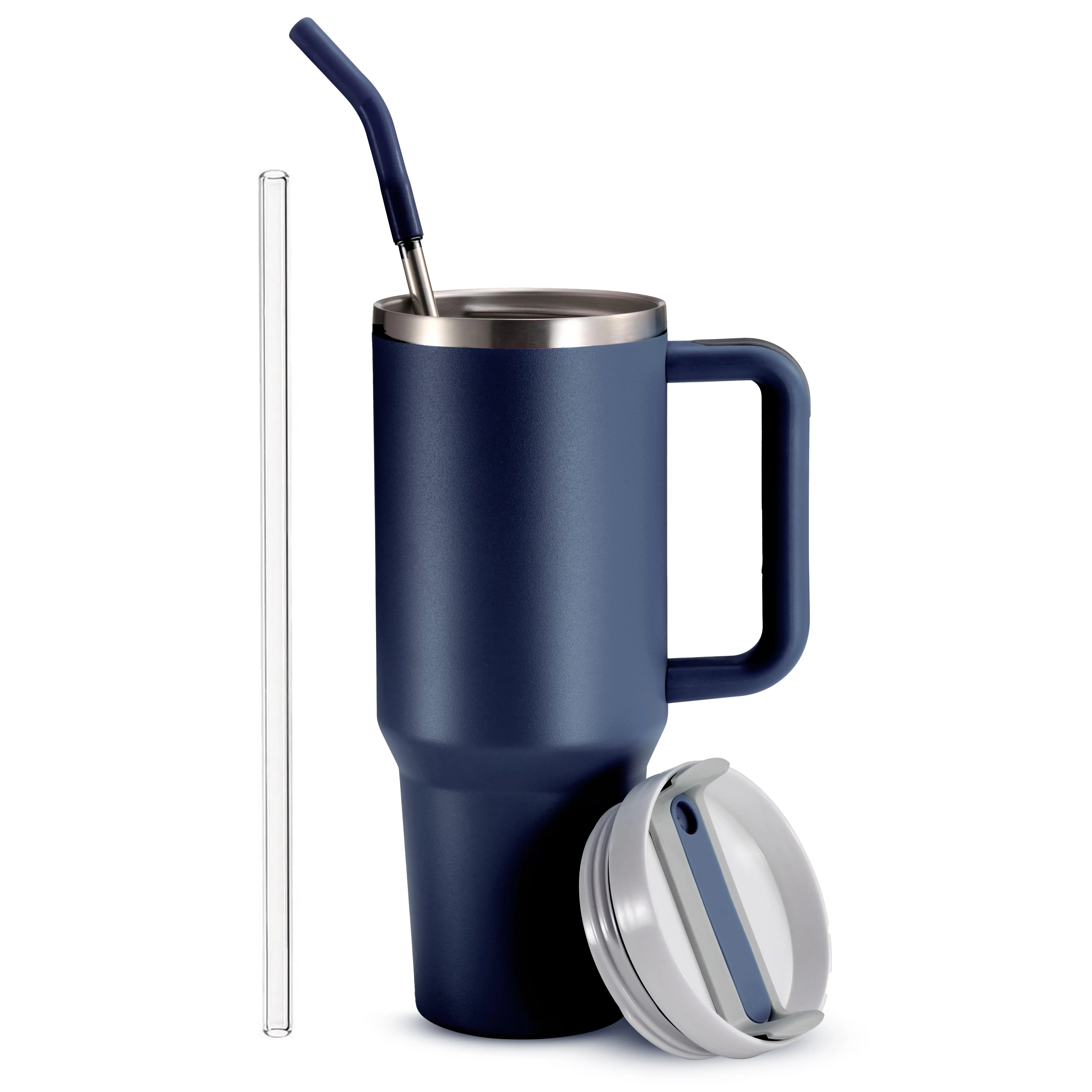 40 oz Portable Reusable Stainless Steel Vacuum Flask Tumbler with Straw and Handle
