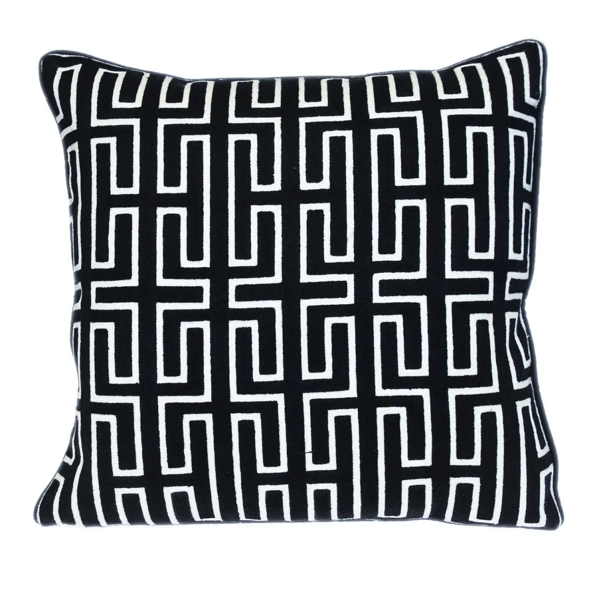 Parkland Collection PILH21664P Hand Made Cotton Standard Pillow with Transitional Interior Design Acrylic Embroidery, Black, 20 x 20 in