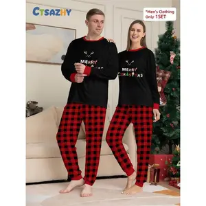 Men's Christmas Pajama Set, Long Sleeve Top & Pants, Casual Fitted Home Wear, Reindeer Print, Fall Winter Comfortable Sleepwear