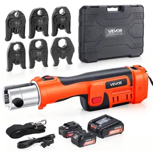 VEVOR ProPress Tool, 18V Electric Pipe Crimping Tool for 1/2", 3/4", 1", 1 -1/4", 1 -1/2", 2" Copper Pipes, 32KN Pro Press Tool with 6 VUS Jaws, 2PCS 4AH Batteries, Fast Charger & Carrying Case