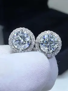 Hip-Hop Fashion Shiny Cubic Zirconia Earrings, Simple Unisex Couple Daily Wear Personality Studs, Elegant and Versatile Jewelry, High Quality Earrings